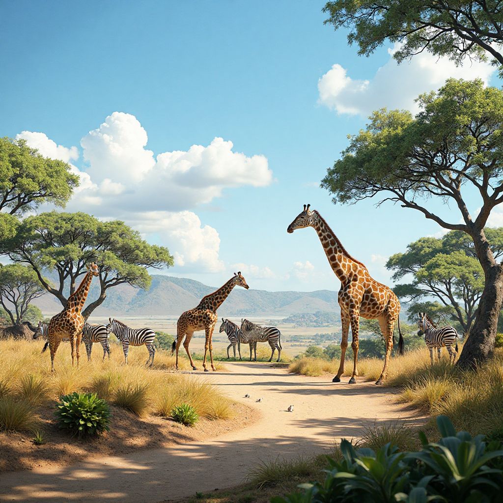 African Savanna exhibit with giraffes and zebras